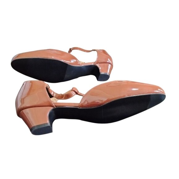 Womens T-Strap Low Chunky Heel Mary Jane Pumps Brown Patent Size 12.5 (45) - Picture 13 of 13